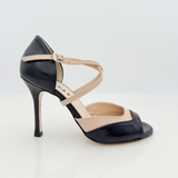 Chloe art. 225 Pelle Laminata Nera e Cipria Tacco Spillo 10HS | Cinturino 1CAI Punta Doppia Fascia F1P5 Tango