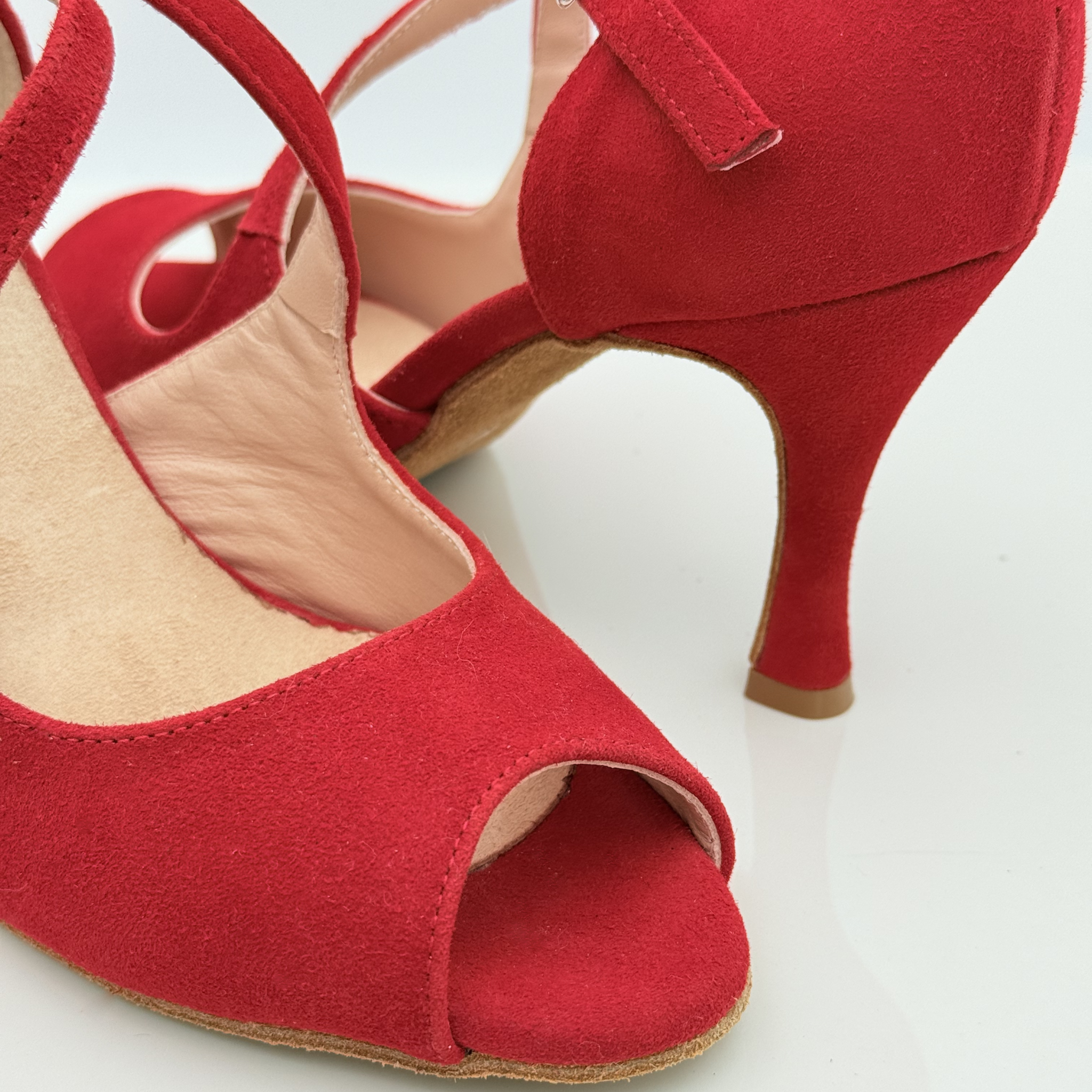Alessia 126 scarpe salsa bachata kizomba donna vera pelle scamosciata rossa tacco rocchetto 8cm soletta memory gel antishock Nicole Rimini

