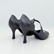 Alessia 126 scarpe ballo caraibici glitter nero tacco rocchetto 8cm cinturino incrociato suola bufala Nicole Rimini salsa bachata

