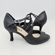 Scarpe da ballo Alessia 126 tessuto glitter nero tacco 8cm memory gel suola bufala balli caraibici kizomba liscio Nicole Rimini
