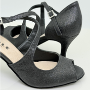 Nicole Rimini Alessia 126 scarpe ballo salsa bachata glitter nero tacco rocchetto 8cm cinturino collo piede suola bufala
