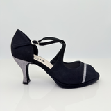 Alessia GP 126GP - Camoscio Nero Glitter Antracite Tacco Rocchetto 7HR | Plateau 1cm e Glitter Fine Antracite