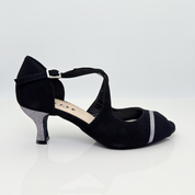 Nicole scarpe da ballo caraibici Alessia 126G vista principale camoscio nero glitter antracite tacco rocchetto 5cm plateau salsa bachata kizomba suola bufala made in Italy artigianale
