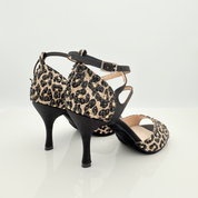Amelie 144S - Tessuto Maculato Beige Marrone Raso e Strass Tacco Spillo 8cm | Listino Diagonale Centrale Avvolgente