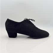 Andreas art. 301 Nicole Rimini vista frontale — scarpe da ballo uomo camoscio nero pelle scamosciata lacci cotone 2CAL tacco standard 4 cm latino 4HL punta chiusa scollo quadrato F5P2 — allenamento e pratica latino americano standard internazionale made in Italy