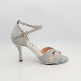 Asia 122 - Tessuto Microglitter Platino Tacco Spillo 8cm | Fascia a Farfalla Avvolgente