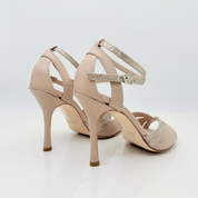 Blanca art. 176 Nicole Rimini vista posteriore tacco spillo 10HS pelle rosa cipria tallone con aperture punta aperta semi-arrotondata F1P1 scarpa elegante e fine day to night cerimonia sera

