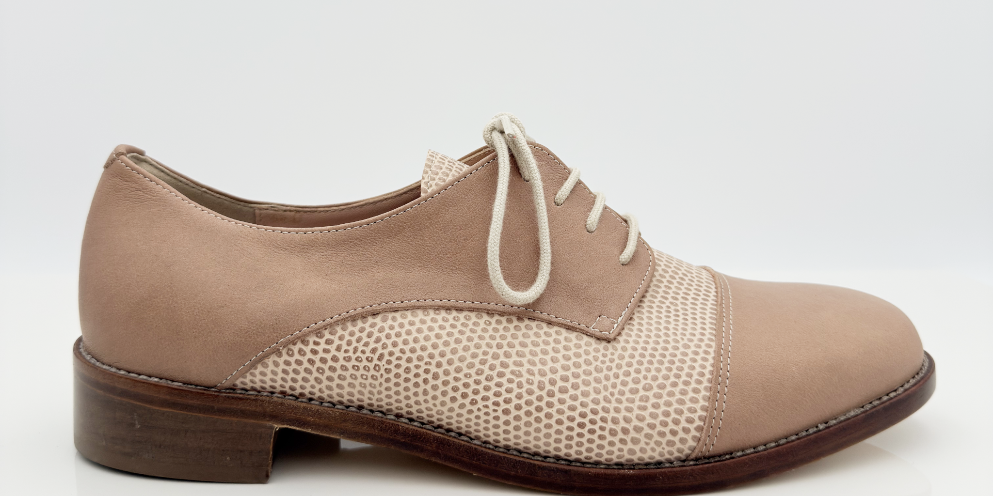 Bob art. 317 Nicole Rimini scarpa swing uomo pelle nocciola tessuto Varano beige lacci cotone 2CAL tacco standard 2,5HSU punta chiusa F5P2 — vista frontale
