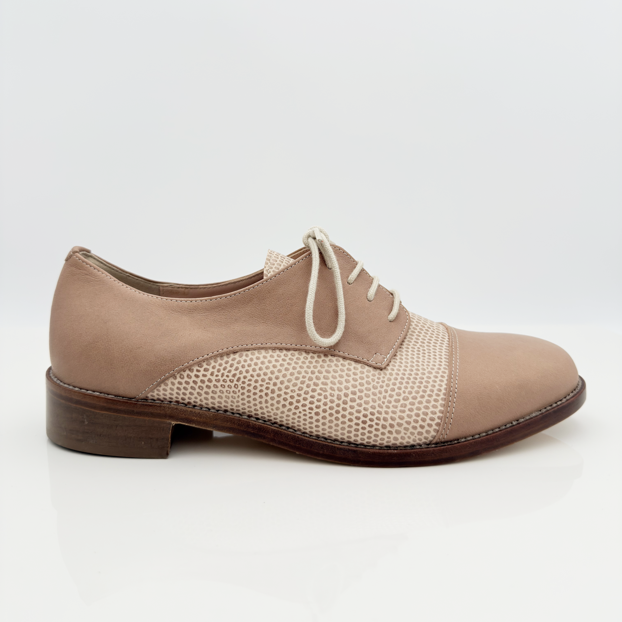Bob art. 317 Nicole Rimini scarpa swing uomo pelle nocciola tessuto Varano beige lacci cotone 2CAL tacco standard 2,5HSU punta chiusa F5P2 — vista frontale

