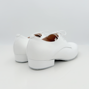 Vista laterale Carlos art. 303 Nicole Rimini pelle bianca tacco basso 2,5HSU punta chiusa uomo lacci cotone 2CAL suola bufala modello standard da ballo senza cuciture scarpe salsa bachata uomo
