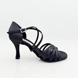Carmen art. 215 Tessuto Raso Nero Tacco Rocchetto 8HR | Nicole Rimini | Scarpe Ballo Latino Americano Cinturino 1CAI Suola Bufala Made in Italy