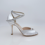 Chloe art. 225-T1 Pelle Laminata Argento Microglitter Argento Cinturino 2CAI Tacco Spillo 9HS Punta Aperta F1P5 Suola Cuoio | Armoniosa Atelier Creativo - Personalizzate limit edition