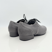 Daniel art. 308 Nicole Rimini scarpa ballo uomo laterale pelle grigia lacci cotone tacco 2,5HSU punta chiusa caraibici uomo artigianale italiano pianta larga
