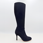 Eleonora art. 230 Nicole Rimini vista laterale stivale camoscio nero zip laterale 1CAP tacco spillo 9 centimetri punta chiusa F5P1 stivale elegante cerimonia sera
