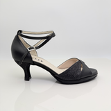 Elisa art. 117 Pelle Nera Tessuto Glitter Fine Nero Cinturino 2CAI Tacco Rocchetto 5HR Plateau 1cm Punta Aperta F1P2 Suola Bufala |Armoniosa Atelier Creativo - Personalizzate limit edition