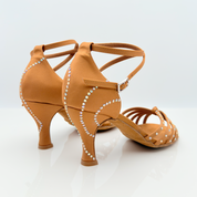 Nicole scarpe da ballo caraibici Estela 115S vista frontale raso satinato strass decorativi cinturino incrociato regolabile salsa bachata merengue kizomba professionale comfort stabilità

