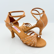 Nicole scarpe da ballo caraibici Estela 115S dettaglio strass scintillanti tacco rocchetto 8cm cuban heel equilibrato stabile raso elegante salsa bachata mambo artigianale made in Italy

