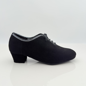 Eva art. 312 scarpa da ballo allenamento e pratica in camoscio nero e tessuto apollo argento nero, lacci in cotone non cerati mod 2cal, tacco latino 4 cm, suola bufala, memory gel, vera pelle, made in italy Nicole Rimini

