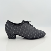 Eva art. 312 tessuto Celebrity nero argento bicolore scarpa da ballo allenamento pratica lacci cotone non cerati mod 2cal tacco latino 4 cm suola bufala memory gel vera pelle made in italy Nicole Rimini
