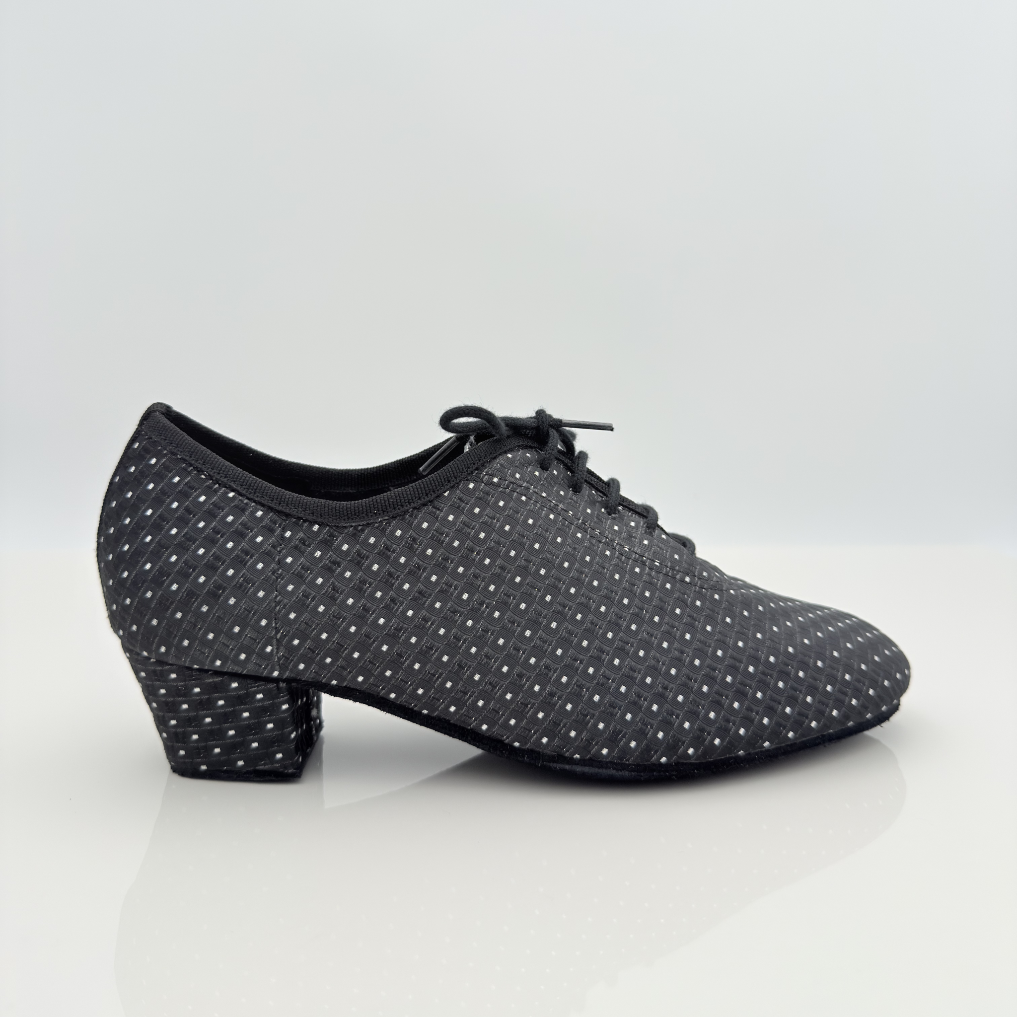 Eva art. 312 tessuto Celebrity nero argento bicolore scarpa da ballo allenamento pratica lacci cotone non cerati mod 2cal tacco latino 4 cm suola bufala memory gel vera pelle made in italy Nicole Rimini
