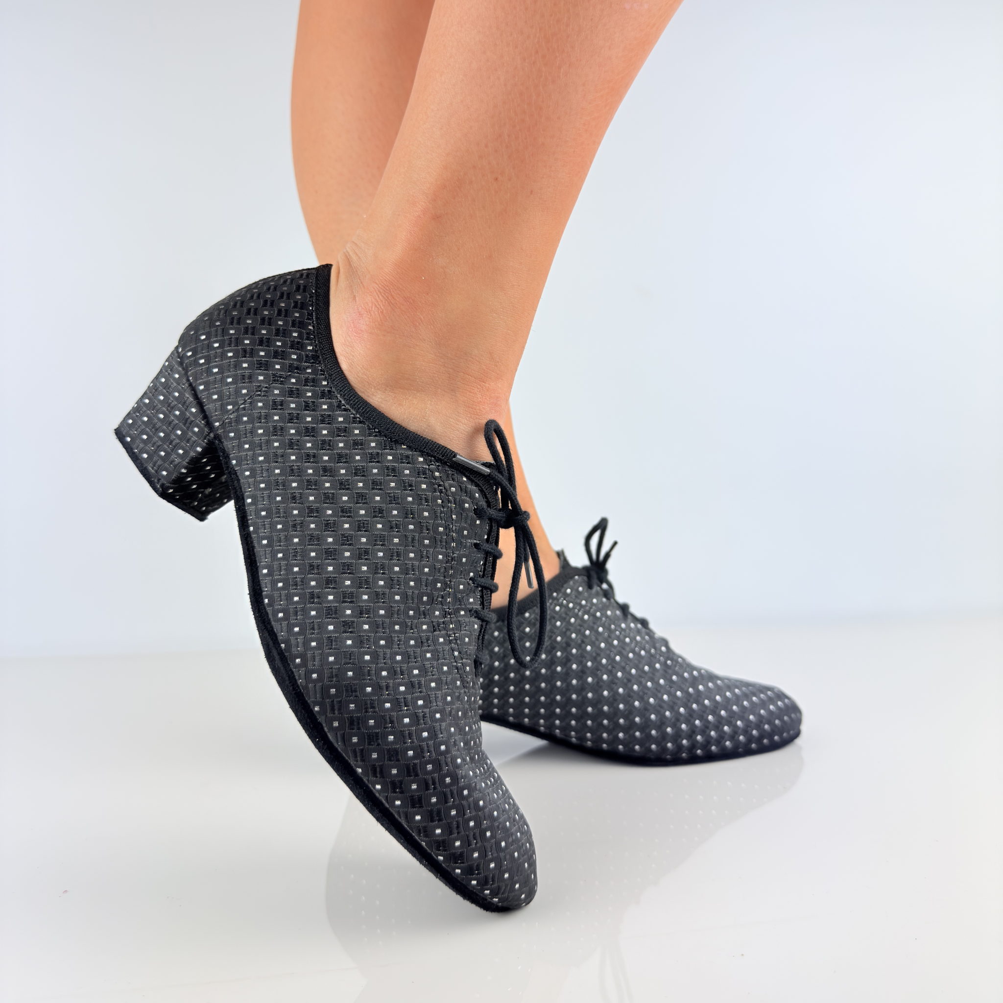 Suola in bufala Eva art. 312 tessuto Celebrity nero argento Nicole Rimini morbida scamosciata aderenza pavimenti al chiuso scarpa da ballo allenamento pratica caraibico tango swing made in italy
