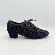 Eva art. 312 scarpa da ballo allenamento e pratica tessuto Jaguar nero lacci cotone non cerati mod 2cal tacco latino 4 cm suola bufala memory gel vera pelle ultra flessibile made in italy Nicole Rimini
