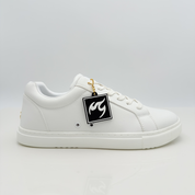 Fuego Low Top Bianca Nicole Rimini — dance sneaker unisex in materiale vegano bianco, allaccio lacci cotone Mod. 2CAL, punta chiusa scrollo quadrato F5P2, suola gomma FlowTec, ideale per salsa bachata kizomba e danze caraibiche
