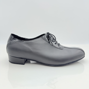 George art. 315 scarpe da ballo uomo pelle nera e pelle verniciata nera lacci cotone 2CAL tacco basso 2,5HSU punta chiusa F5P2 suola bufala liscio folk romagnolo Nicole Rimini made in Italy
