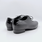 George art. 315 Nicole Rimini scarpa da ballo uomo laterale pelle nera verniciata tacco standard uomo 2,5HSU lacci in cotone non cerati punta chiusa scrollo quadrato F5P2 liscio folk uomo