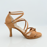 Giorgia art. 142 Scarpe da Ballo Liscio Folk Raso Carne Scuro Tacco Rocchetto 8HR Plateau — Nicole Rimini