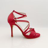 Giorgia 142 - Scarpa da Ballo Raso Rosso Tacco Spillo 10cm Plateau | Doppio Incrocio alla Caviglia