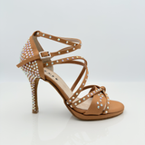 Giorgia 142BS - Scarpa da Ballo Raso Strass Aurora Boreale Tacco Spillo 10cm Plateau | Doppio Incrocio alla Caviglia