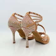 Nicole scarpe da ballo caraibici Giorgia 142BS vista frontale raso satinato strass aurora boreale tomaia gabbia cinturino 2CAI doppio incrocio tacco spillo 10cm plateau bachata sensual kizomba comfort stabilità

