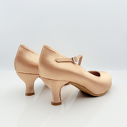 Nicole Grace 216 scarpe da ballo standard tessuto raso carne chiaro vista frontale punta chiusa tbar F5P4 cinturino diagonale avvolgente 1CAD tacco rocchetto 5HR danze standard made in Italy
