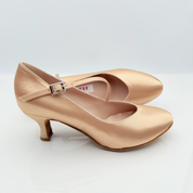 Nicole Grace 216 scarpe da ballo standard tessuto raso carne chiaro vista posteriore tacco rocchetto 5HR baricentro equilibrato postura elegante valzer tango inglese quickstep made in Italy
