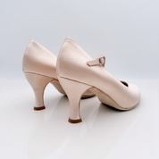 Nicole Grace 216 scarpe da ballo standard tessuto raso Poudre vista frontale punta chiusa tbar F5P4 cinturino diagonale avvolgente 1CAD tacco rocchetto 7HR danze standard made in Italy
