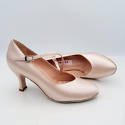 Nicole Grace 216 scarpe da ballo standard tessuto raso Poudre vista posteriore tacco rocchetto 7HR baricentro equilibrato postura elegante valzer tango inglese quickstep made in Italy
