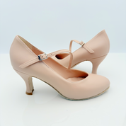 Nicole Grace 216P scarpe da ballo standard vera pelle rosa cipria vista frontale punta chiusa scrollo quadrato F5P2 cinturino diagonale avvolgente 1CAD tacco rocchetto 7HR danze standard made in Italy

