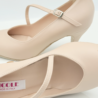 Nicole Grace 216P dettaglio cinturino diagonale avvolgente e fine 1CAD fibbia laterale regolabile vera pelle rosa cipria scarpe da ballo standard danze standard artigianale made in Italy

