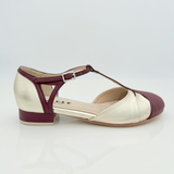 Jen art. 415 Pelle Laminata Platino e Bordeau Tacco Basso 1,5HB Mod. 2CAB F5P4 | Nicole Rimini