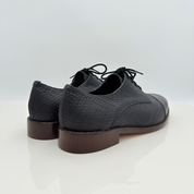 John art. 313 Nicole Rimini scarpa ballo swing uomo pelle intrecciata nera pelle nera tacco basso 2,5HSU suola cuoio made in Italy — vista laterale
