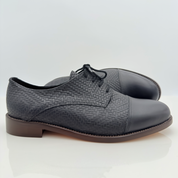 John art. 313 Nicole Rimini scarpa ballo swing uomo pelle intrecciata nera pelle nera tacco basso 2,5HSU suola cuoio made in Italy — vista laterale
