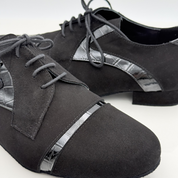 Suola in bufala Kevin art. 307 Nicole Rimini — morbida scamosciata aderenza pavimenti interni scarpe tango uomo camoscio nero pelle verniciata tacco basso 2,5HSU made in Italy

