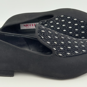 Suola Lucas 318 Tessuto Scamosciato Rombi Nero Nicole Rimini — suola in gomma liscia equilibrio scivolosità controllo uso interno esterno, tacco basso 1,5HU, memory gel antishock antibatterico plantare ergonomico, scarpe caraibici uomo artigianali italiane nicole
