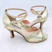 Scarpe da ballo liscio folk pelle laminata platino tessuto glitter tacco rocchetto 7cm plateau punta aperta cinturino caviglia 2CAI Nicole Rimini Mary 166

