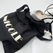 Nicole Dance Bag borsa porta scarpe ballo nera beige tessuto tecnico manico spalla — dance bag elegante kizomba tango heels dance accessori danza made in Italy Nicole Rimini
