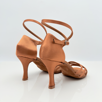 Olivia art. 207 Nicole Rimini scarpe ballo latino americano tessuto raso tan fascia a gabbia F2P4 cinturino incrociato collo piede 1CAI tacco rocchetto 8HR suola bufala competizione professionale
