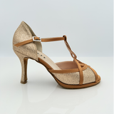 Paloma art. 199G Glitter Fine Rame e Raso Carne Scuro Tacco Rocchetto 9HR Suola Bufala | Scarpe Ballo Liscio Folk | Nicole Rimini