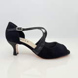 Paula art. 167G Camoscio Nero e Glitter Fine Tacco Rocchetto 5HR Suola Cuoio | Scarpe Ballo Liscio Folk | Nicole Rimini