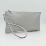 Pochette Microglitter Platino con Zip e Braccialetto | Accessori Cerimonia Nicole Rimini Made in Italy